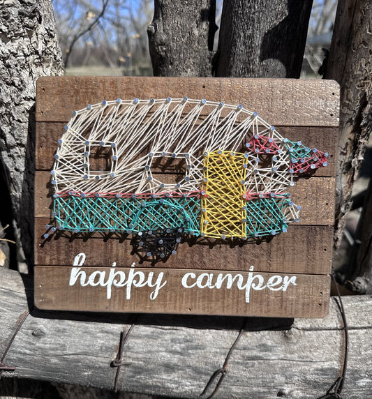 Happy Camper Wooden String Art Wall Hanging