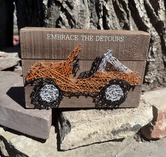 Embrace the Detours Orange Jeep Wooden String Art Wall Hanging